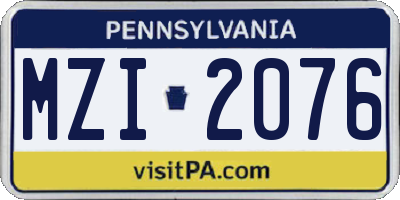 PA license plate MZI2076