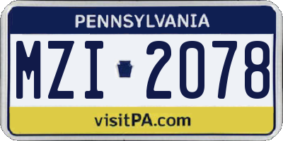 PA license plate MZI2078