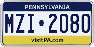 PA license plate MZI2080