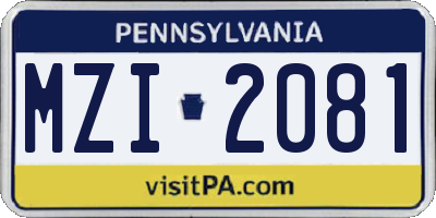 PA license plate MZI2081