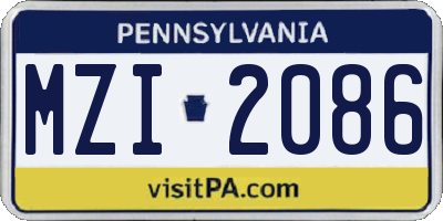 PA license plate MZI2086