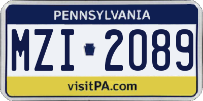 PA license plate MZI2089