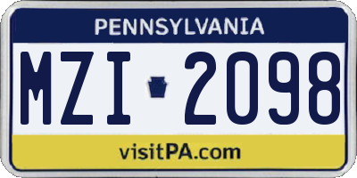 PA license plate MZI2098
