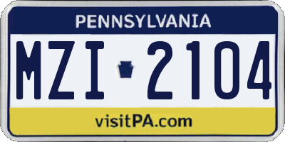 PA license plate MZI2104