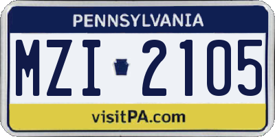 PA license plate MZI2105