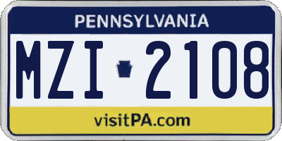 PA license plate MZI2108