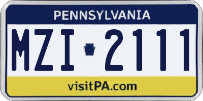 PA license plate MZI2111