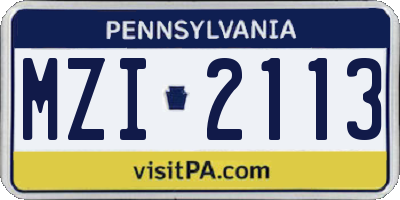 PA license plate MZI2113