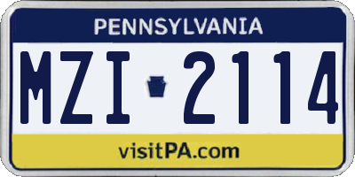 PA license plate MZI2114