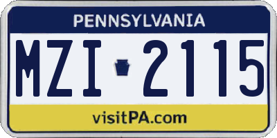 PA license plate MZI2115