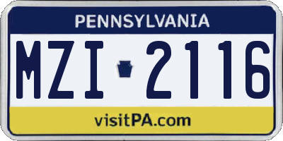 PA license plate MZI2116