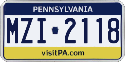PA license plate MZI2118