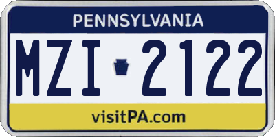 PA license plate MZI2122