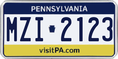 PA license plate MZI2123
