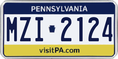 PA license plate MZI2124
