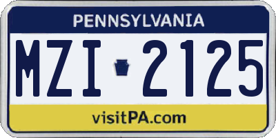 PA license plate MZI2125