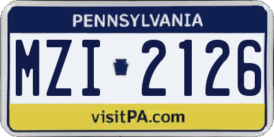 PA license plate MZI2126