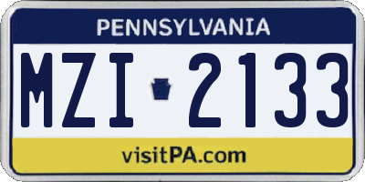 PA license plate MZI2133