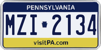 PA license plate MZI2134