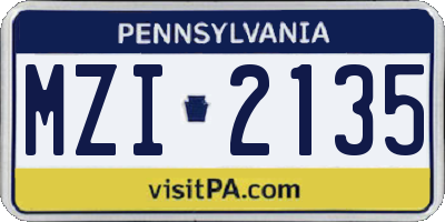 PA license plate MZI2135