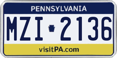PA license plate MZI2136