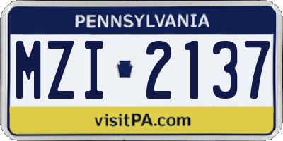 PA license plate MZI2137