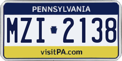PA license plate MZI2138