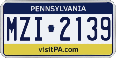 PA license plate MZI2139