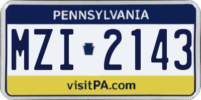 PA license plate MZI2143
