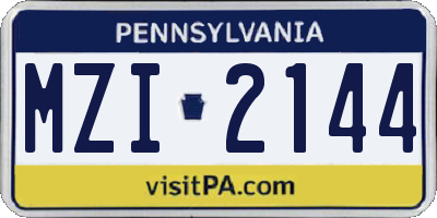 PA license plate MZI2144