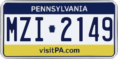 PA license plate MZI2149