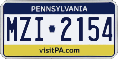 PA license plate MZI2154