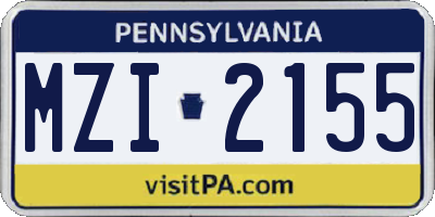 PA license plate MZI2155