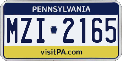 PA license plate MZI2165