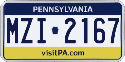 PA license plate MZI2167