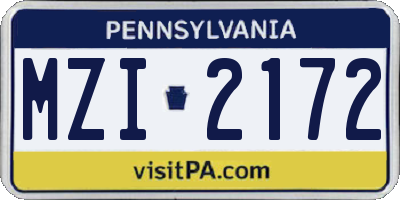 PA license plate MZI2172