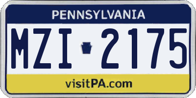 PA license plate MZI2175