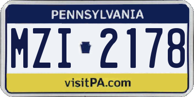 PA license plate MZI2178