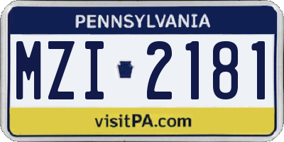 PA license plate MZI2181