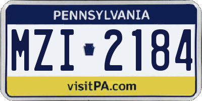PA license plate MZI2184