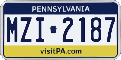 PA license plate MZI2187