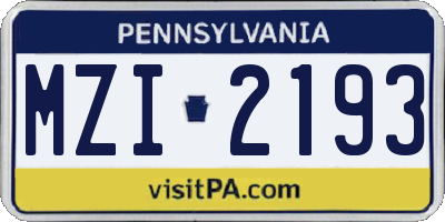 PA license plate MZI2193