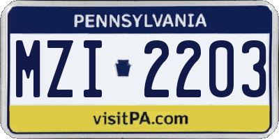 PA license plate MZI2203