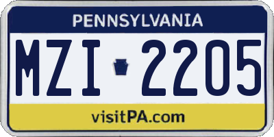 PA license plate MZI2205