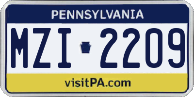 PA license plate MZI2209
