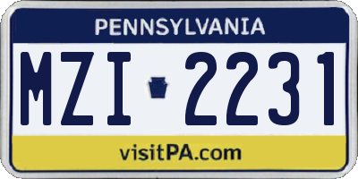 PA license plate MZI2231