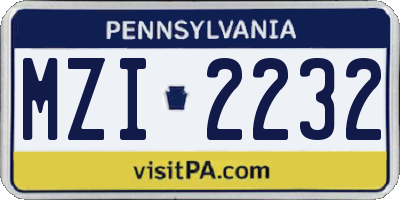 PA license plate MZI2232