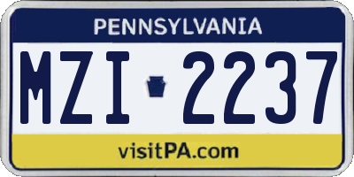 PA license plate MZI2237