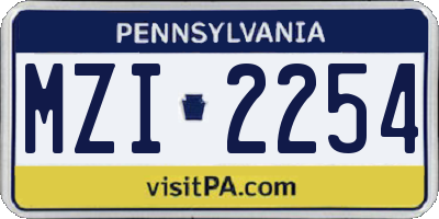 PA license plate MZI2254