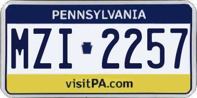 PA license plate MZI2257